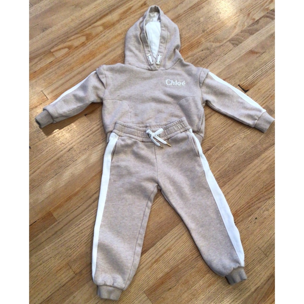 Designer Chloe Girls Logo Cotton Hoodie& Joggers Tracksuit Set size 4